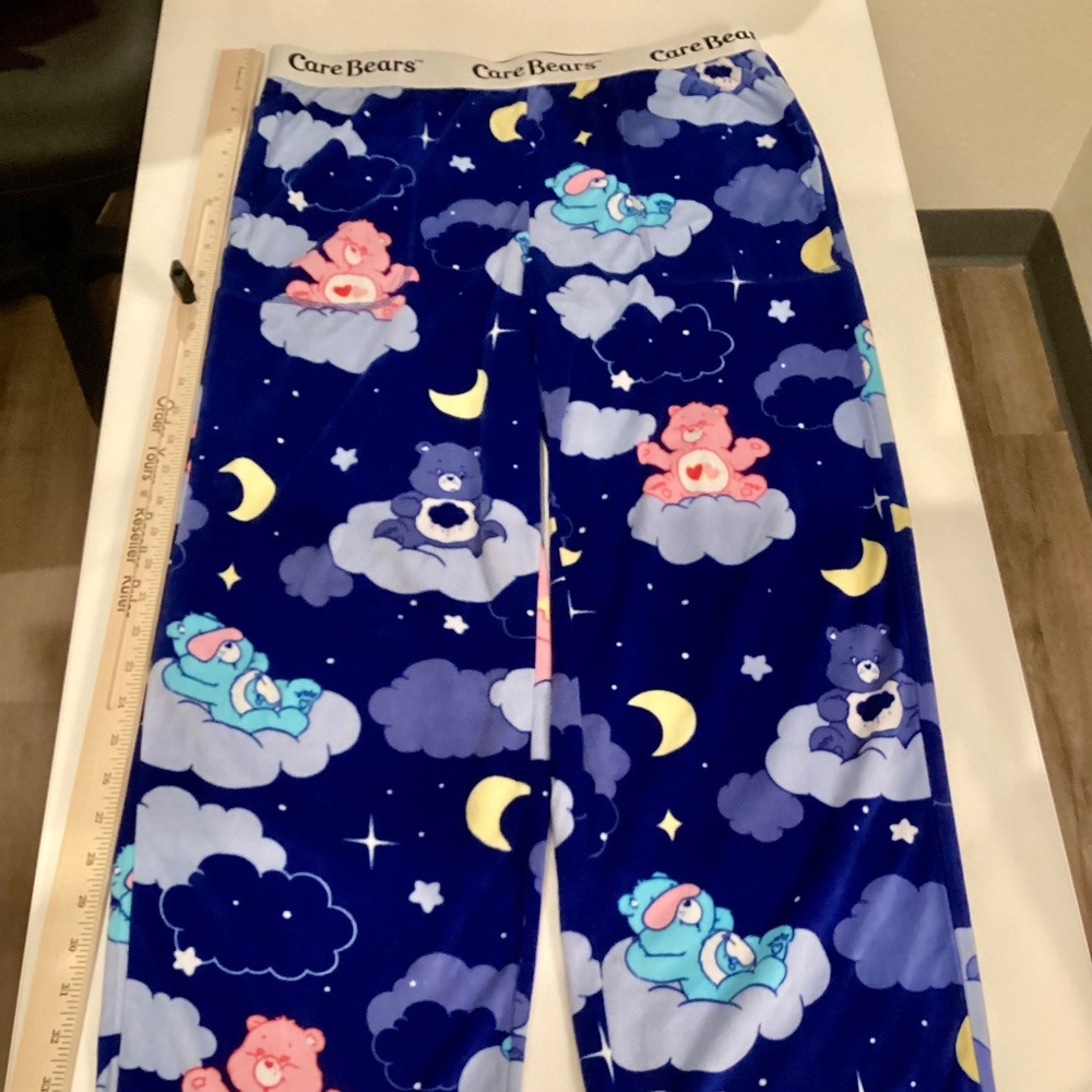 Care Bears Pajama Pants Womens Sz Medium 8-10 Blue Grumpy Love A Lot Velour PJs